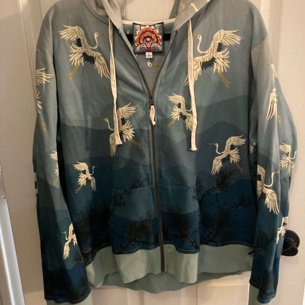 Johnny Was Blue Crane Women's zip up hoodie
